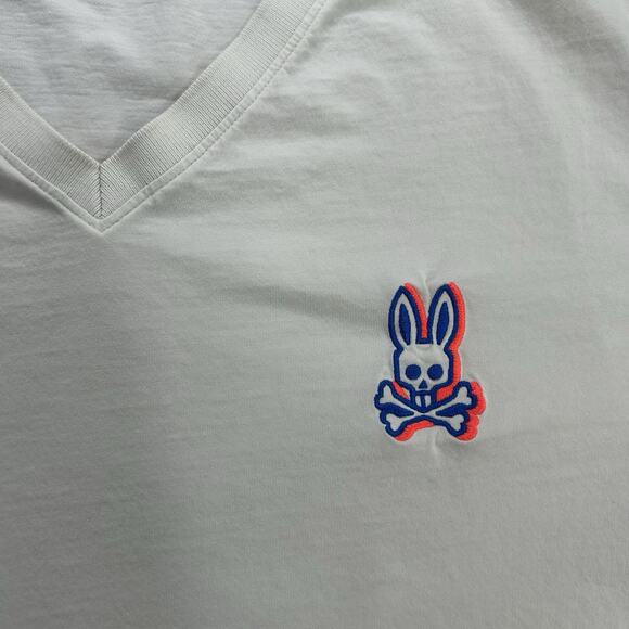 Psycho Bunny Men's T Shirt Size XL 7 Short Sleeve V Neck Embroidered Logo White - Picture 2 of 10